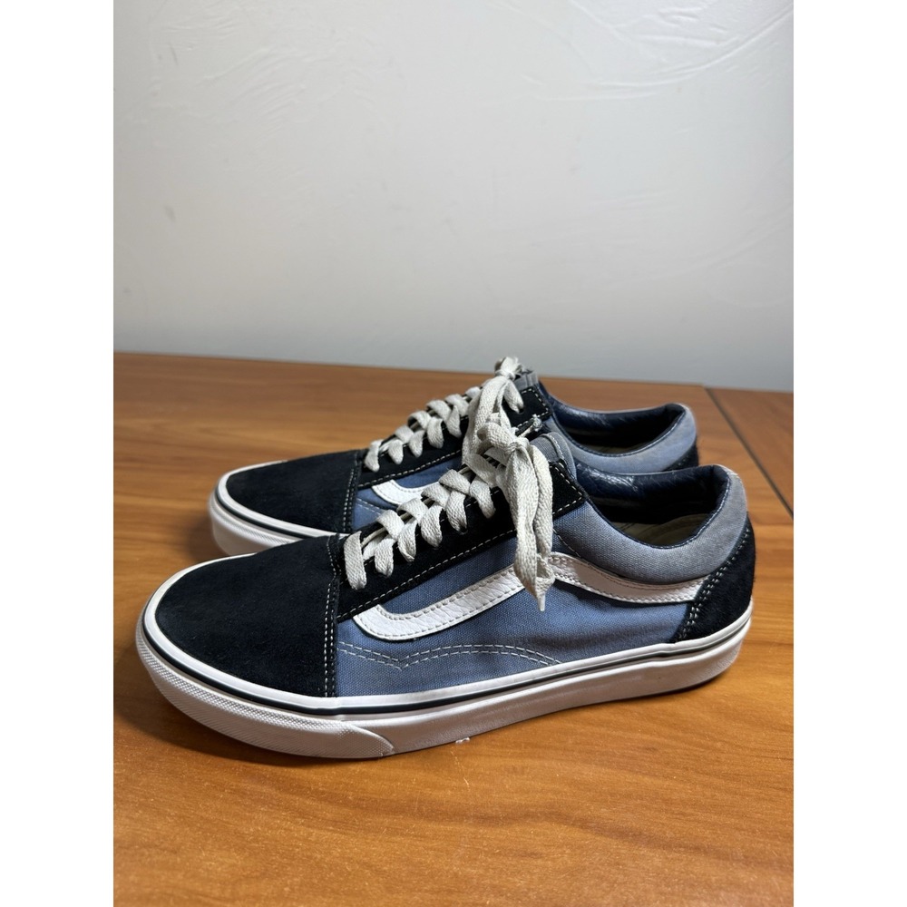 VANS Old Skool Sneakers Shoes Blue Black White Women's 8.5 Canvas Skateboarding